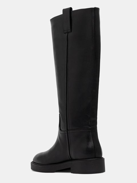 Nokwol kozaki skórzane Jose Black Leather damskie kolor czarny na płaskim obcasie Jose Black Leather