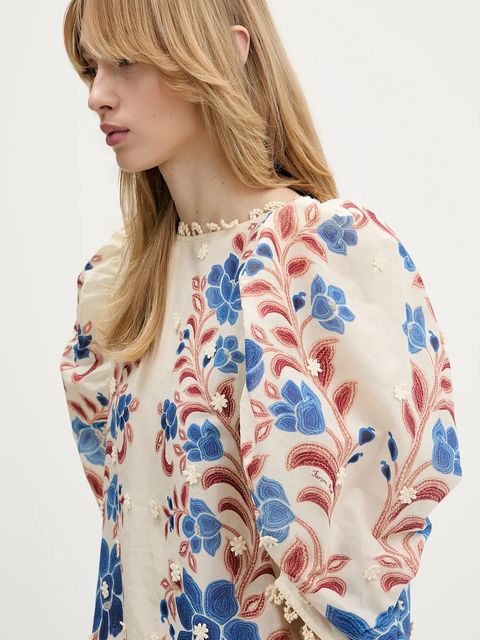 Farm Rio bluzka bawełniana damska kolor beżowy z nadrukiem 344127