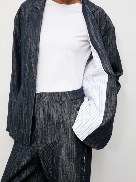 Answear.LAB marynarka jeansowa kolor granatowy jednorzędowa gładka