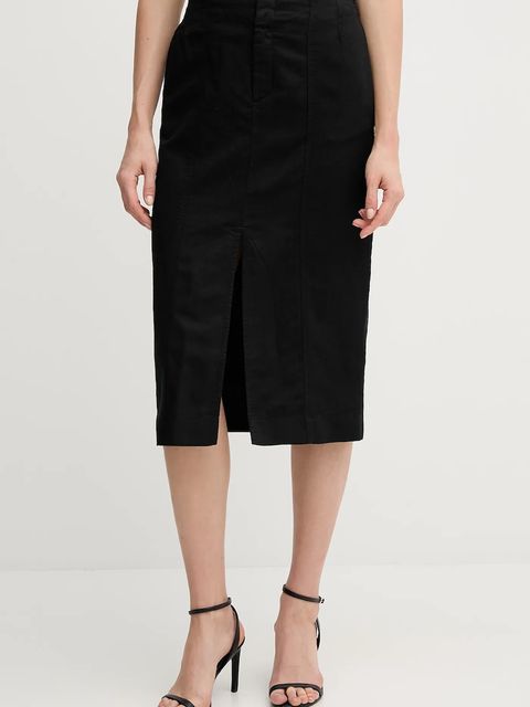 Calvin Klein Jeans spódnica z domieszką lnu kolor czarny midi prosta J20J225327 - zdjęcie produktu nr 1