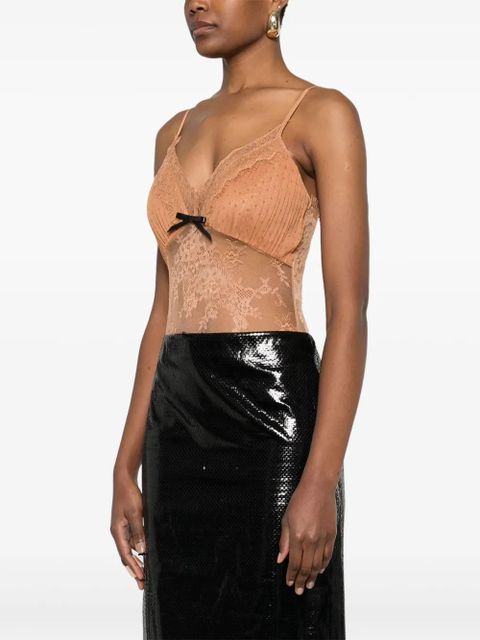 Self-Portrait dot-pattern mesh bodysuit - Brown - zdjęcie produktu nr 2