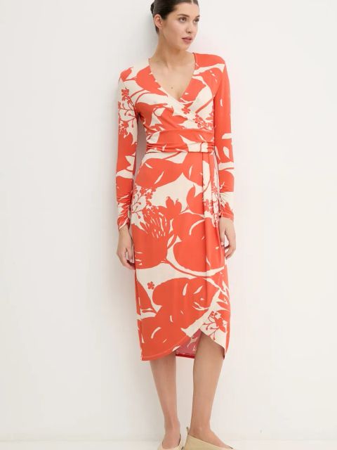 Marc O'Polo sukienka kolor pomarańczowy midi rozkloszowana 503305159035