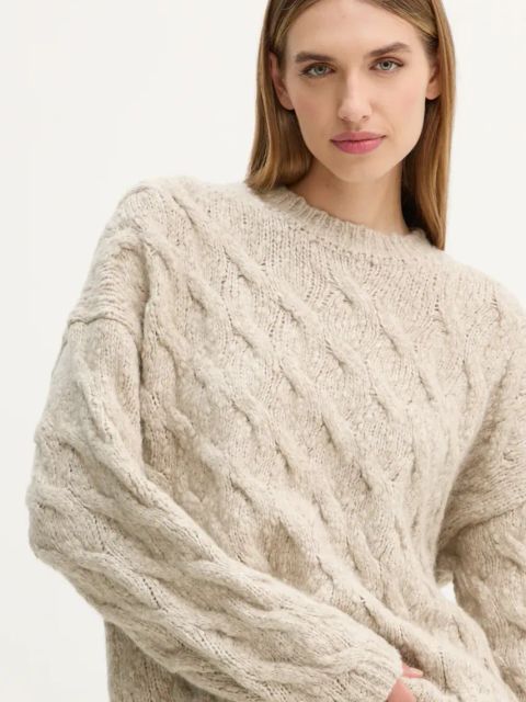 Drykorn sweter wełniany damski kolor beżowy ciepły 423093 88539