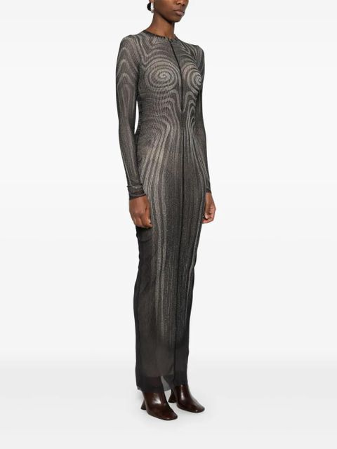 Jean Paul Gaultier spiral-print mesh maxi dress - Black