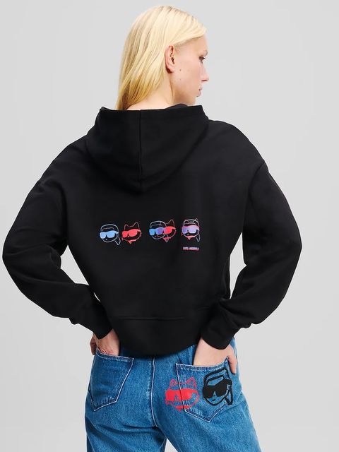 Karl Lagerfeld bluza bawełniana IKON damska kolor czarny z kapturem z nadrukiem A2W20072 - zdjęcie produktu nr 2