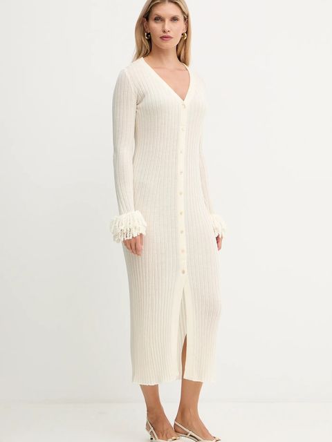 Simona Corsellini sukienka wełniana kolor beżowy maxi dopasowana A25CPABO0201 - zdjęcie produktu nr 2