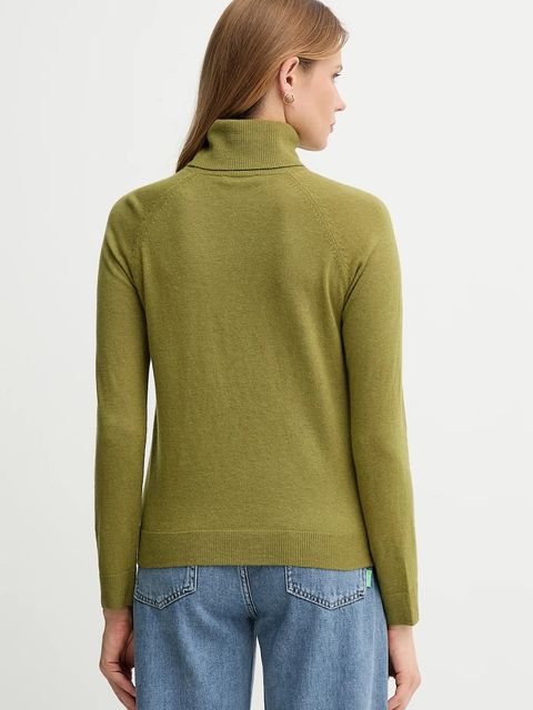 United Colors of Benetton sweter z dodatkiem wełny damski kolor zielony lekki z golfem 1035D2551 - zdjęcie produktu nr 2
