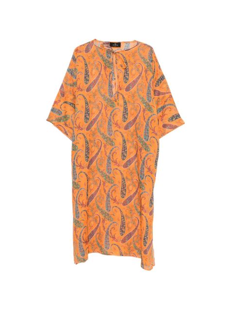 ETRO paisley-pattern tie-neck midi dress - Orange - zdjęcie produktu nr 1