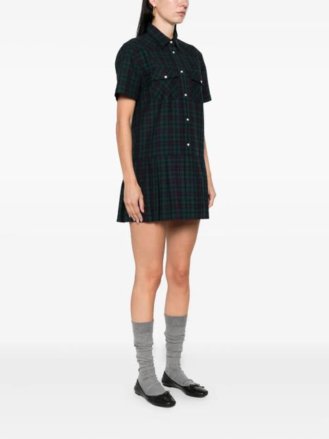 Miu Miu pleated plaid shirt mini dress - Green - zdjęcie produktu nr 2