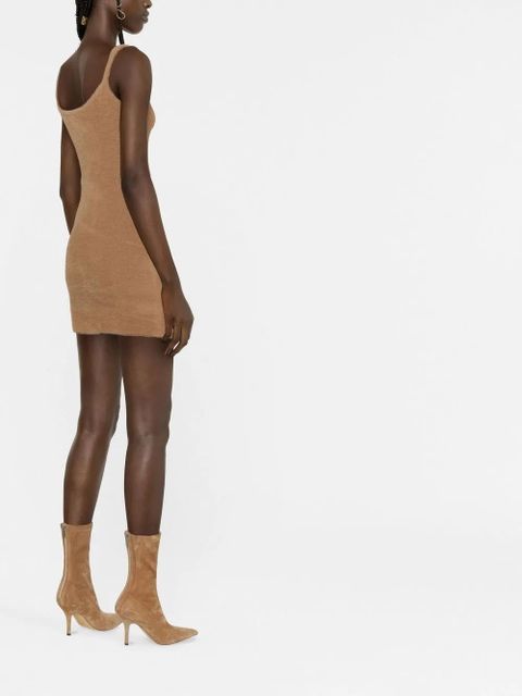 Off-White slogan detail fuzzy mini dress - Brown