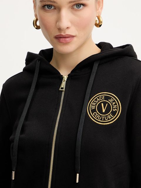 Versace Jeans Couture bluza bawełniana damska kolor czarny z kapturem gładka 79HAIT00 CF01T - zdjęcie produktu nr 2