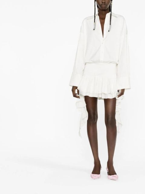 Blumarine dropped-waist ruffled shirtdress - White