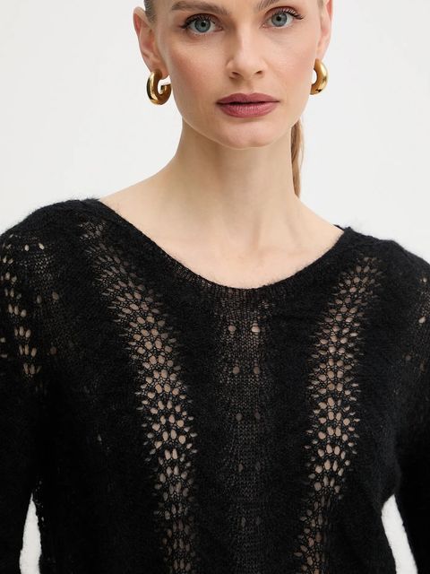 Twinset sweter wełniany damski kolor czarny lekki 252TP3524