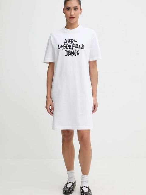Karl Lagerfeld Jeans sukienka bawełniana kolor biały mini oversize B1W13043 - zdjęcie produktu nr 1