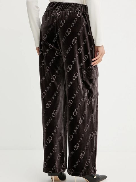 Liu Jo spodnie dresowe welurowe damskie kolor brązowy wzorzyste TF5111.J4955