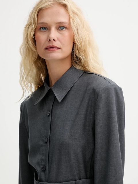 ISABELLE BLANCHE koszula z wełną damska kolor szary regular z kołnierzykiem klasycznym IS25FW-C037-T002