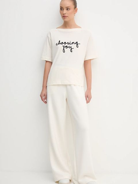 United Colors of Benetton t-shirt bawełniany damski kolor beżowy 35P5D10AV - zdjęcie produktu nr 2