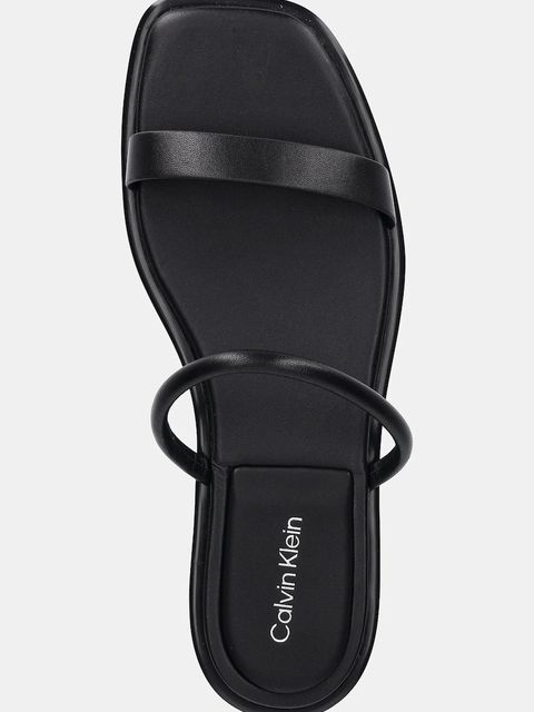 Calvin Klein klapki skórzane FLAT SANDAL SQUARED 2-BAR LTH damskie kolor czarny HW0HW02532