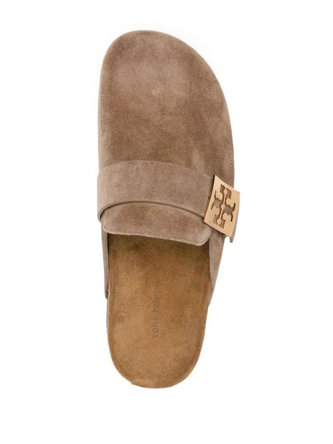 Tory Burch logo-plaque suede mules - Brown