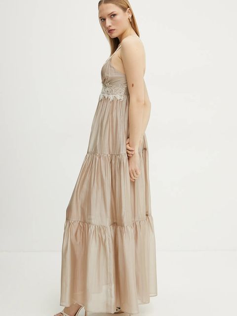 ERMANNO Firenze sukienka kolor beżowy maxi rozkloszowana 56TQ029ES3
