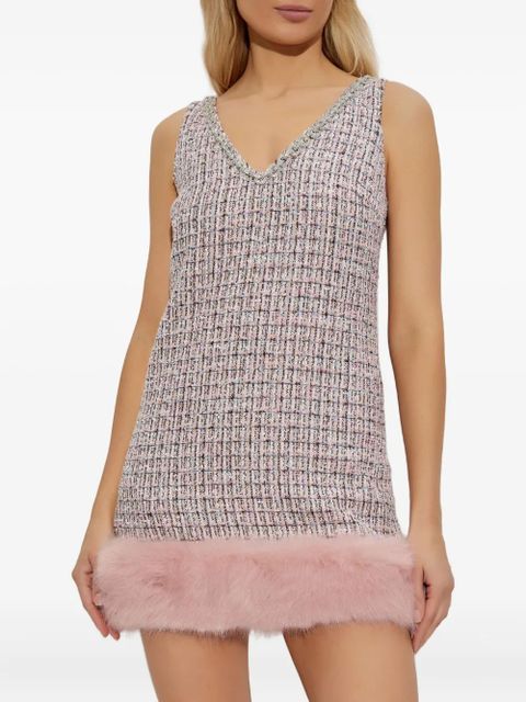 Self-Portrait embellished fur-trimmed dress - Pink