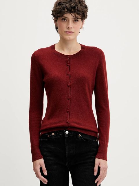 Sisley kardigan z domieszką wełny kolor czerwony lekki 102HM5237 - zdjęcie produktu nr 1