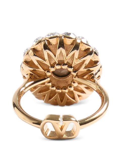 Valentino Garavani Vlogo Signature ring in metal, enamel and crystals - Gold