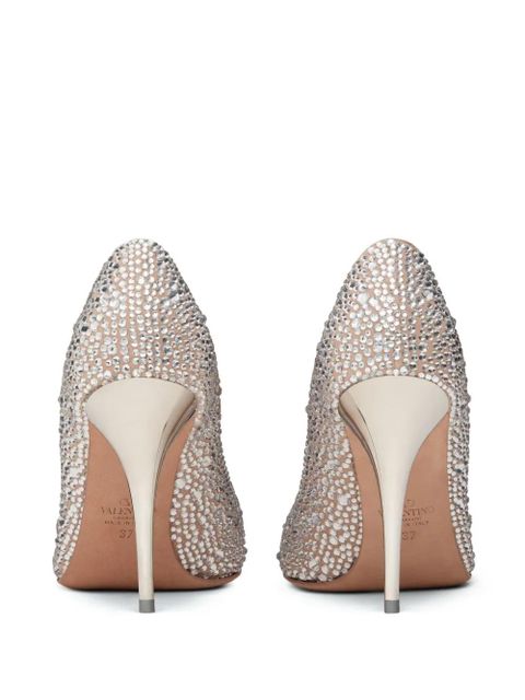 Valentino Garavani 100mm Romance Bow crystal-embellished pumps - Silver