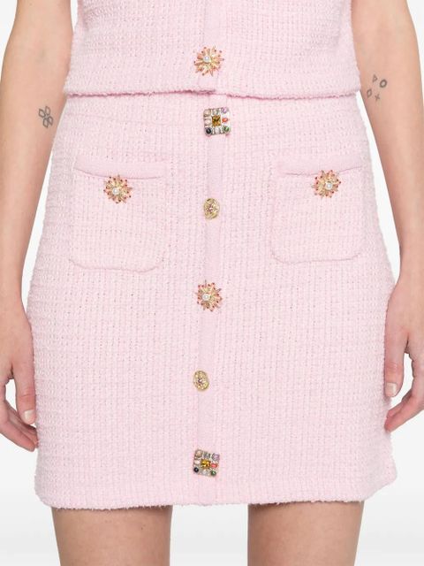 Self-Portrait jewelry-buttons knitted mini skirt - Pink