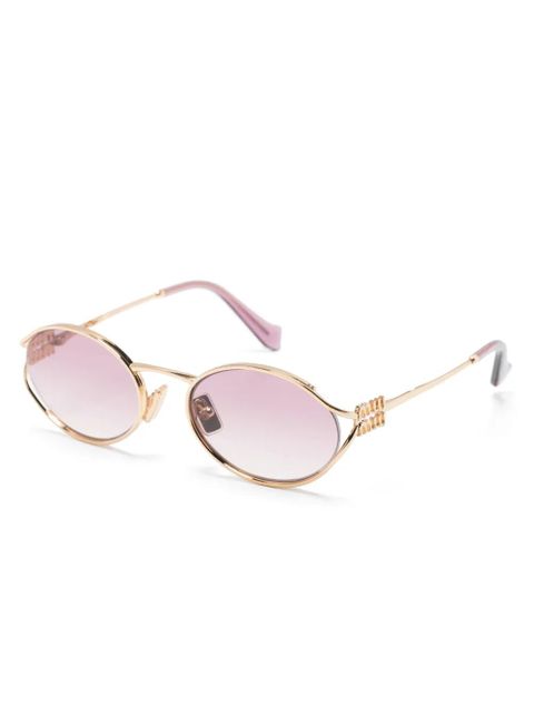 Miu Miu Eyewear logo-plaque oval-frame sunglasses - Gold - zdjęcie produktu nr 2