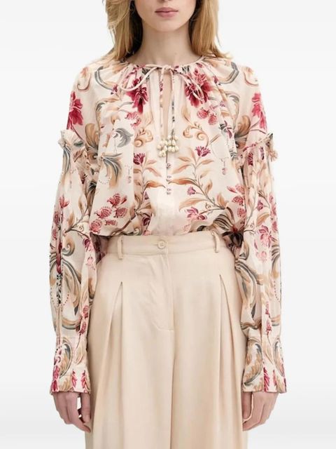 FARM Rio floral tie blouse - Neutrals - zdjęcie produktu nr 1