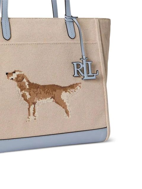 Lauren Ralph Lauren large Cameryn dog-embroidery tote bag - Neutrals