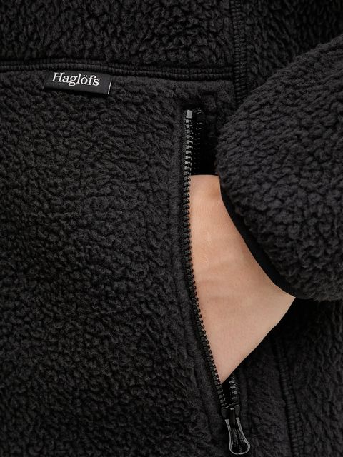 Haglöfs bluza polarowa Funäs damska kolor czarny z kapturem gładka 607818