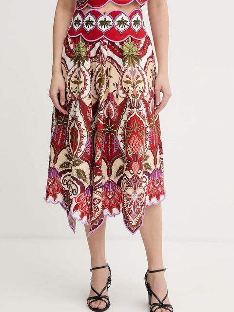 Farm Rio spódnica z dodatkiem lnu kolor czerwony midi rozkloszowana 344016 - zdjęcie produktu nr 1