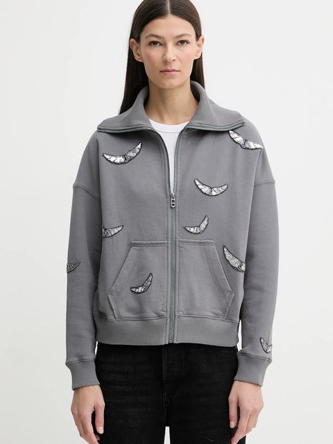 ZADIG&VOLTAIRE bluza bawełniana damska kolor szary z aplikacją JWSS01669 - zdjęcie produktu nr 1