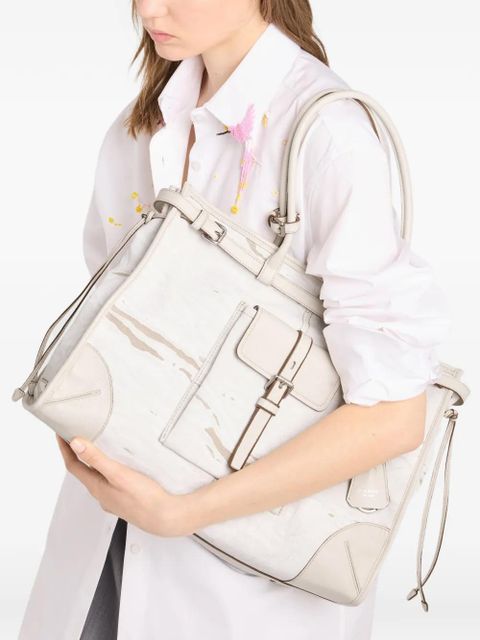 Prada Bonnie printed linen and leather tote bag - Neutrals