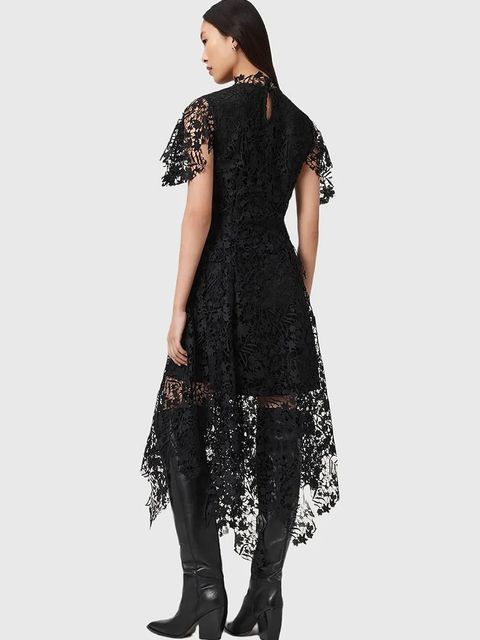 AllSaints sukienka kolor czarny midi rozkloszowana W167DD - zdjęcie produktu nr 2