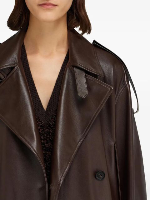 Ferragamo belted leather trench coat - Brown