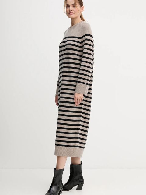 Tommy Hilfiger sukienka wełniana kolor beżowy midi oversize WW0WW46761 - zdjęcie produktu nr 2