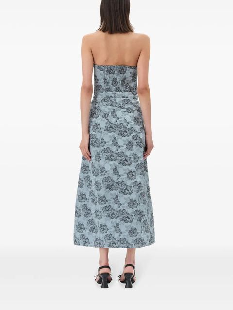 GANNI Botanical jacquard midi dress - Blue