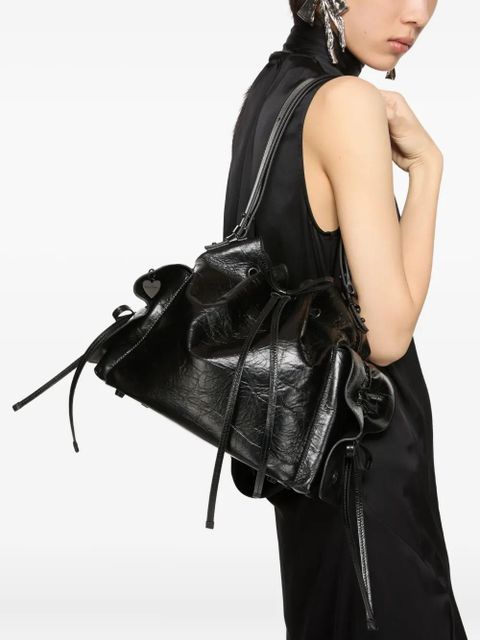 Acne Studios drawstring ruffled leather shoulder bag - Black
