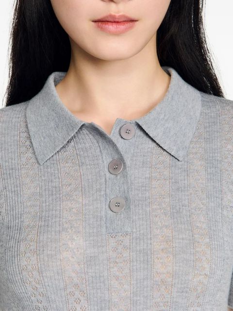 SANDRO pointelle-knit polo top - Grey