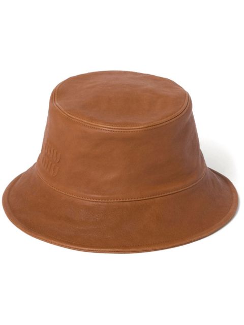 Miu Miu leather bucket hat - Brown - zdjęcie produktu nr 1