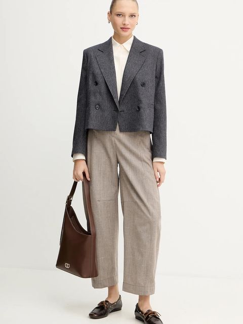 MAX&Co. spodnie z wełną damskie kolor beżowy proste high waist 2526136023200