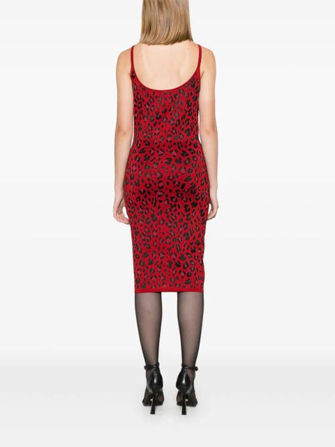 Versace leopard lurex midi dress - Red