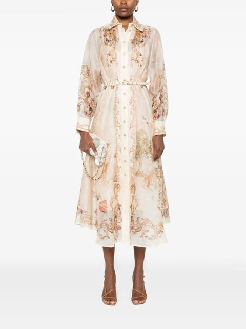 ZIMMERMANN floral-print buttoned midi dress - Neutrals