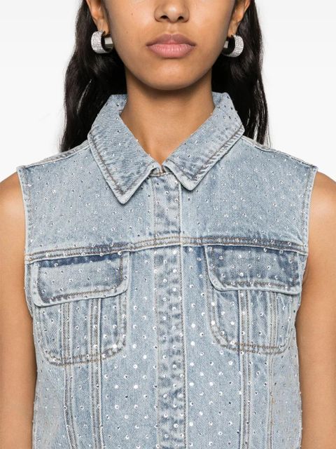 Self-Portrait rhinestoned denim vest - Blue