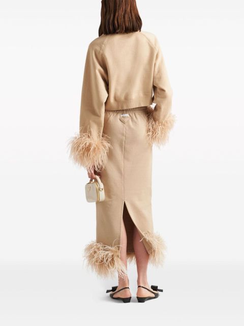 Prada feather-trim cotton sweatshirt - Neutrals
