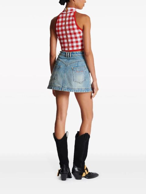 Balmain 5-Button check-pattern crop top - Red