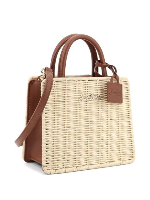 MC2 Saint Barth mini woven logo-plaque bag - Neutrals
